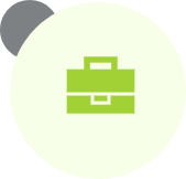A green briefcase is shown on the side of a white circle.