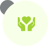 A green heart in the middle of two hands.